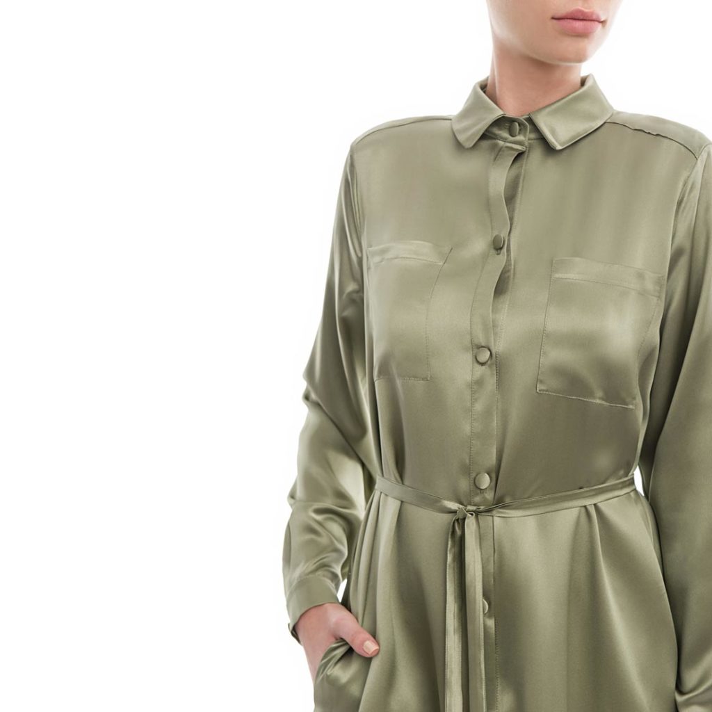 Green army silk satin shirt - Laura Hîncu